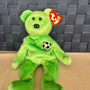 Vintage Ty Kicks Green Soccer Bear Plush (discontinued)